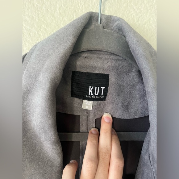 KUT From The Kloth Jacee Open Draped Moto Faux Suede Jacket Gray Women’s Size S - Picture 8 of 16